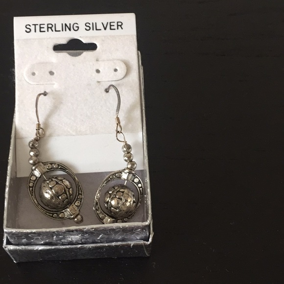 Sterling Silver Dangling Globe Earrings - Picture 2 of 3
